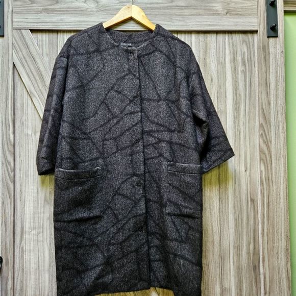 Eileen Fisher Petite Wool Alpaca Blend Coat Black/Gray